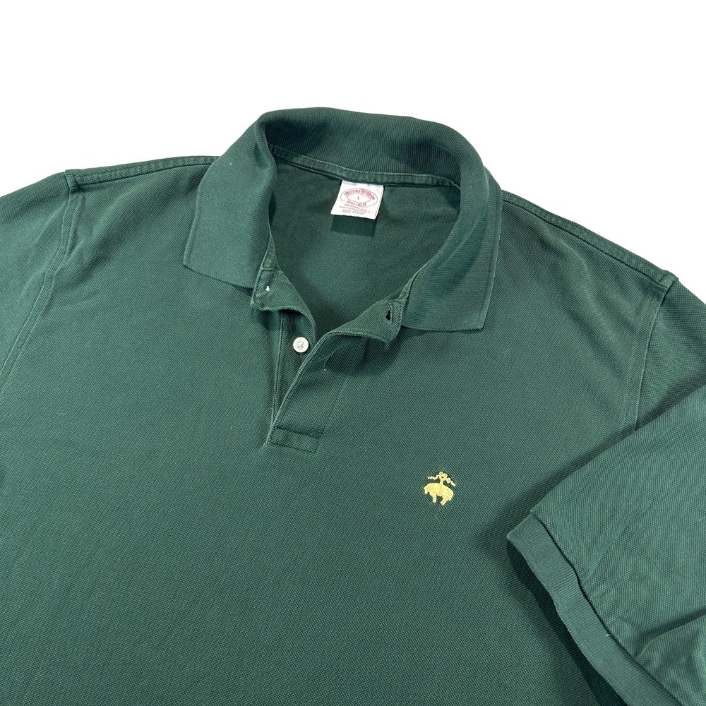 Brooks Brothers Polo Shirt Mens Large Green Original Fit Performance Pique Logo